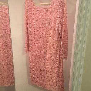 Adrianna Papell Blush Pink Lace Long-Sleeve Sheath Dress